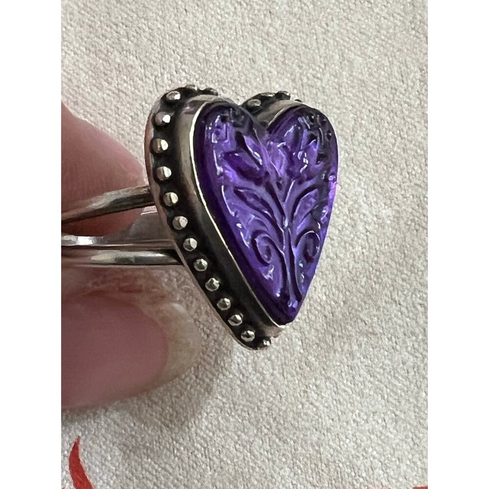 Retire, HTF James Avery Sculpted Hearts and Tulips Purple Doublet ring sz. 9￼